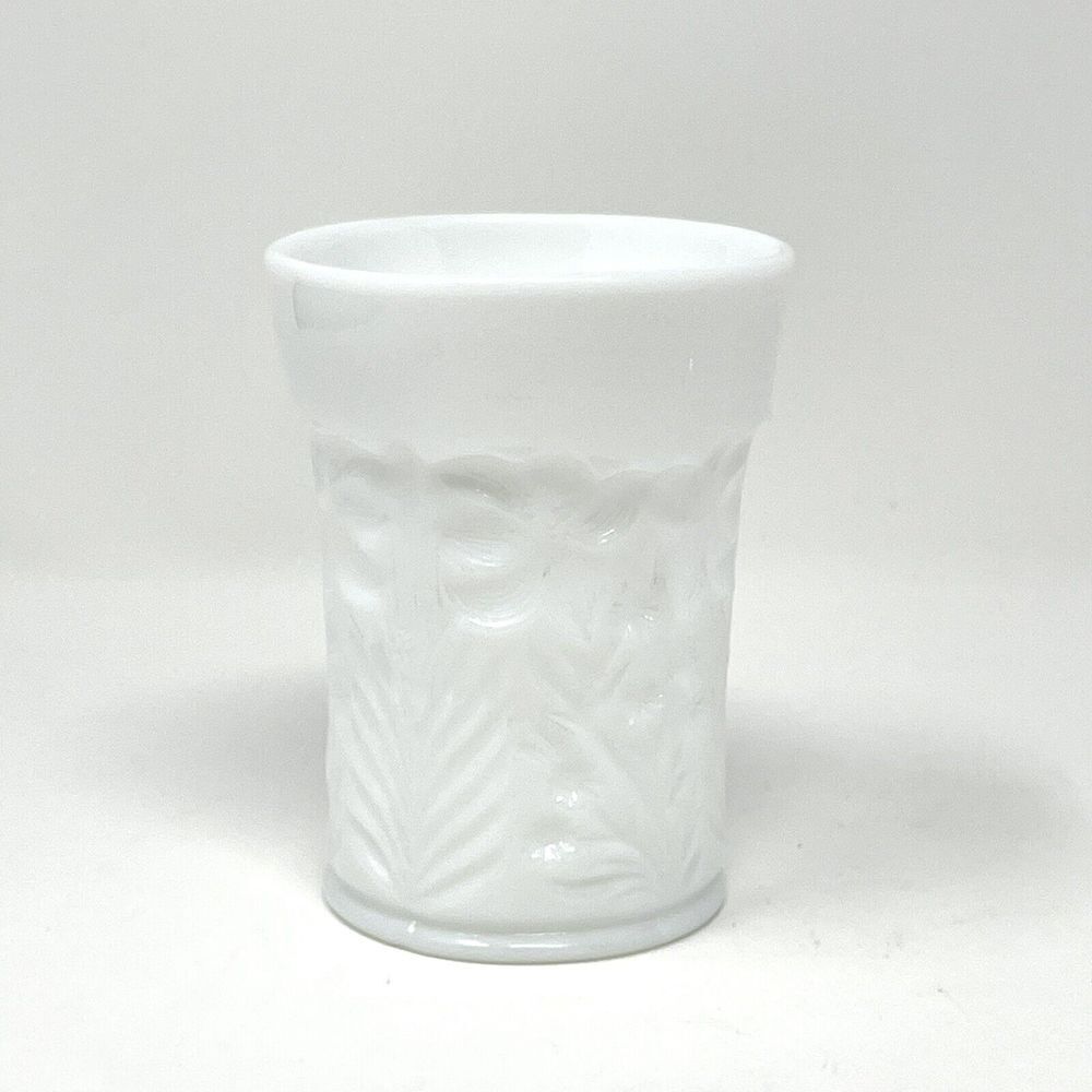 Vintage Imperial LE Smith White Milk Glass Dogwood Tiger Lily Floral Tumbler 4”